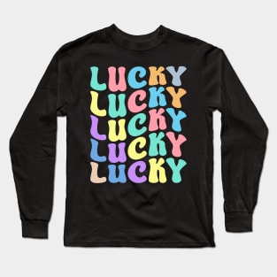Lucky Groovy Typography Pastel Positive Motivational Inspirational Quote Graphic Tees Long Sleeve T-Shirt